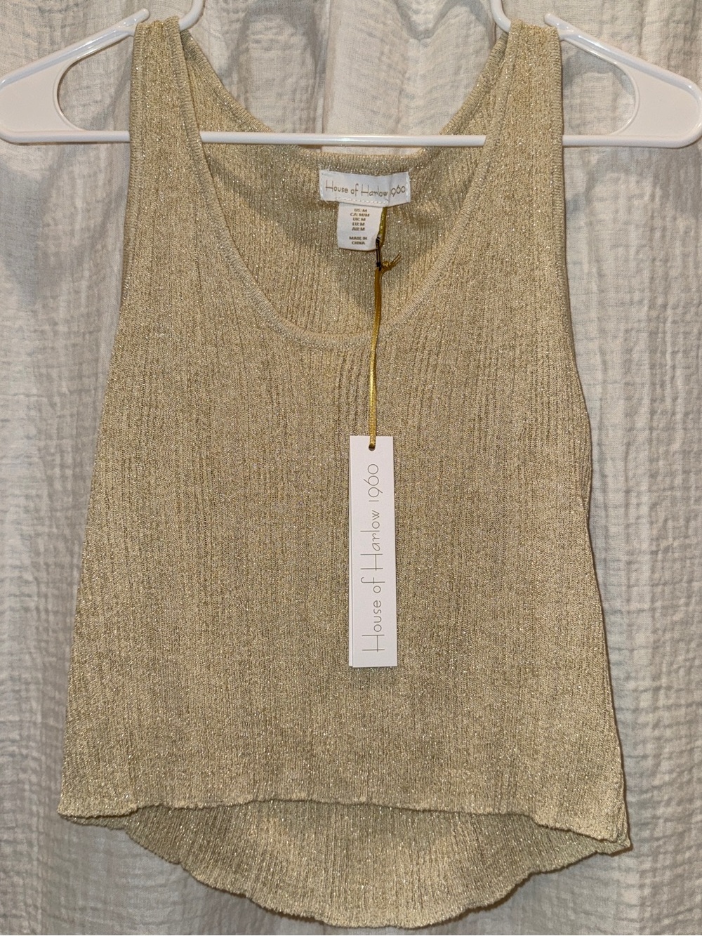 House of Harlow 1960 Gold Metallic Shimmer Knit Crop Tank Top NWT Medium